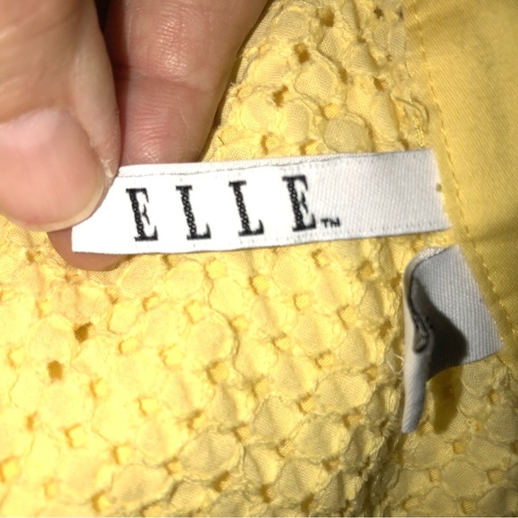 Elle Women’s Dress Eyelet Sunny Yellow Collared Elastic Waist Tie Lined - Picture 7 of 11